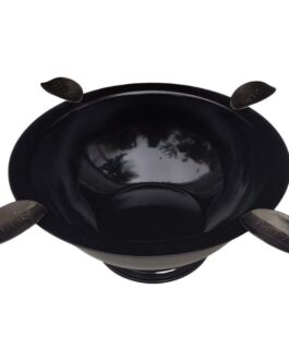 Cigar Ashtray Made In Iron Metal Tall Deep Bowl Box Pressed Wind Resistant Ashtray With 4 Stirrup (Black Wide Bowl)