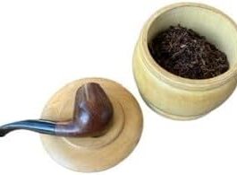 Smoking Pipe Stand/Holder/Display Rack in Wood with Tobacco Jar Humidor Moisturiser for Pipe Tobacco + for one Smoking Pipe.