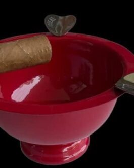 Cigar Ashtray Smoking Accessory in Metallic Bowl for three Cigars & Cigarettes (Red)